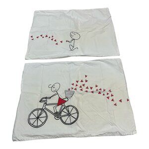 Human Touch Pillow Case Set Standard  Hit by Love Whimsical Bicycle Stick Figure